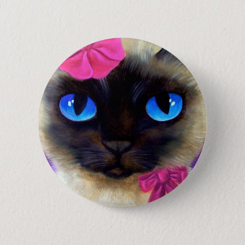 Fancy Cute Siamese Cat Close Up Face Painting Button