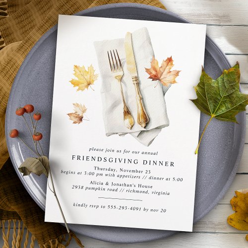 Fancy Cutlery  Rustic Fall Leaf Friendsgiving Invitation