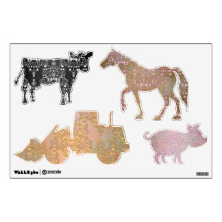 Fancy Damask Farm Animals Wall Decals