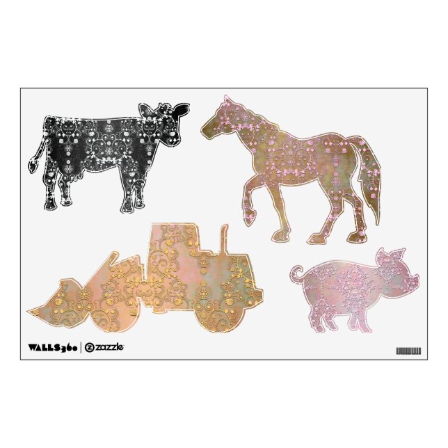 Fancy Damask Farm Animals Wall Decals (Front)