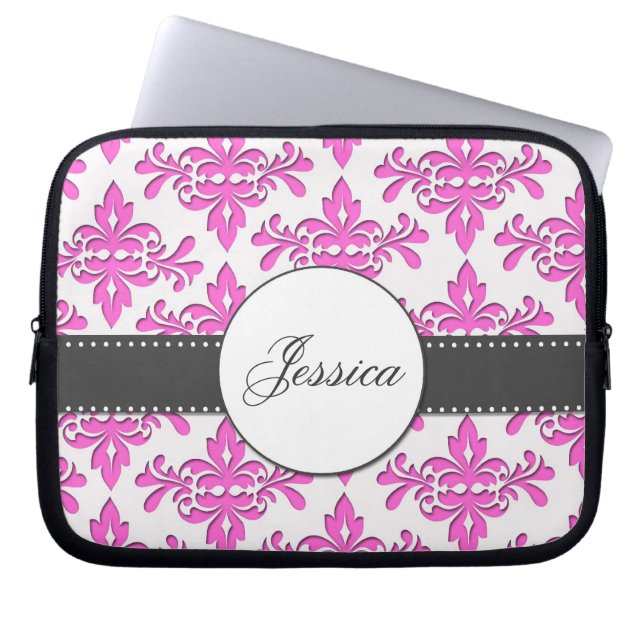 Fancy Damask Monogram Laptop Sleeve (Front)