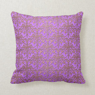 Fancy Damask Pattern in Purple and Gold Throw Pillow