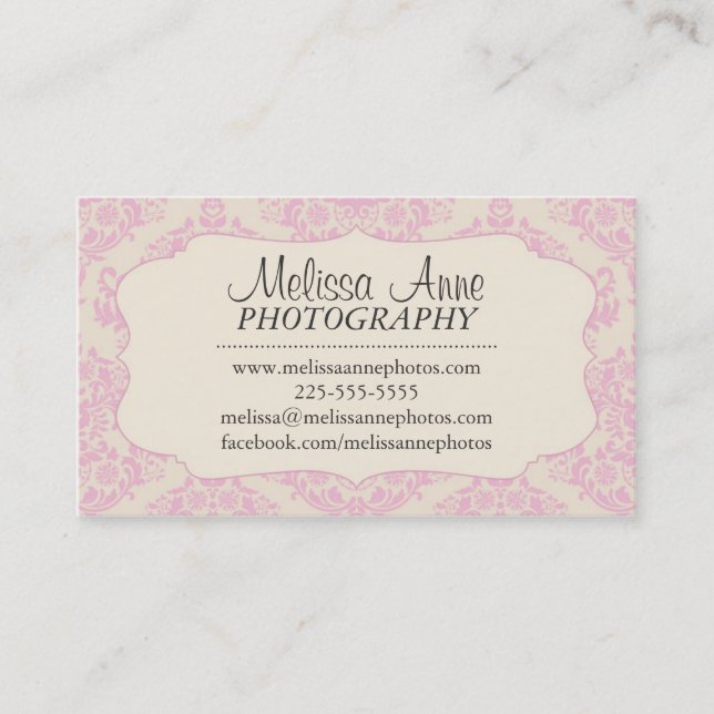 Fancy Damask Photography Business Card (Front)