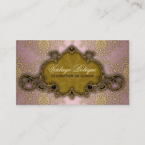 Fancy Damask Pink and Gold Botique Business Card