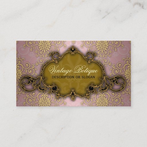 Customizable Fancy Damask Pink and Gold Botique Business Card