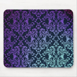 FAncy Damask Teal Blue Purple Black Mouse Pad