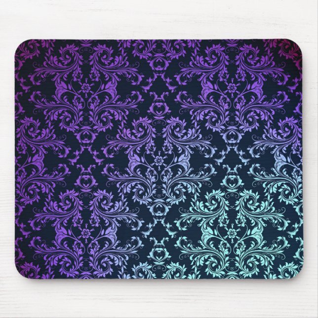 FAncy Damask Teal Blue Purple Black Mouse Pad (Front)