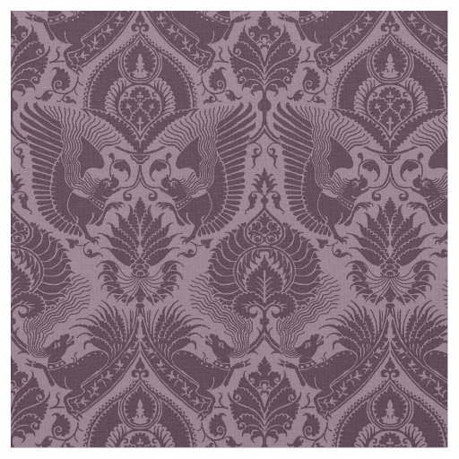 Fancy Damask with Animals, Aubergine Fabric