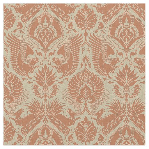 Fancy Damask with Animals, Clay Red Fabric