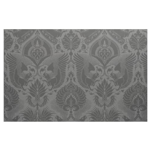 Fancy Damask with Animals - Dark Grey Fabric