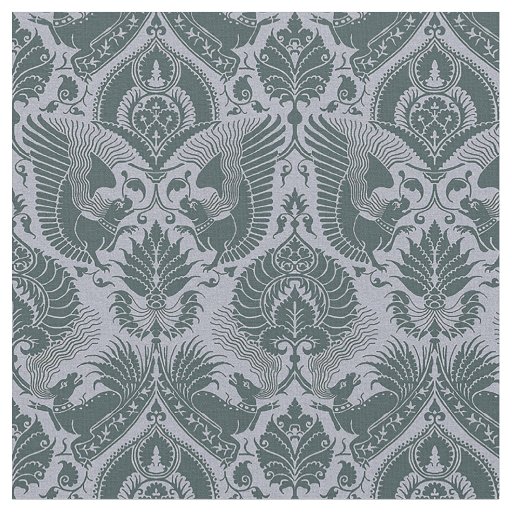 Fancy Damask with Animals, Dark Slate Blue Fabric