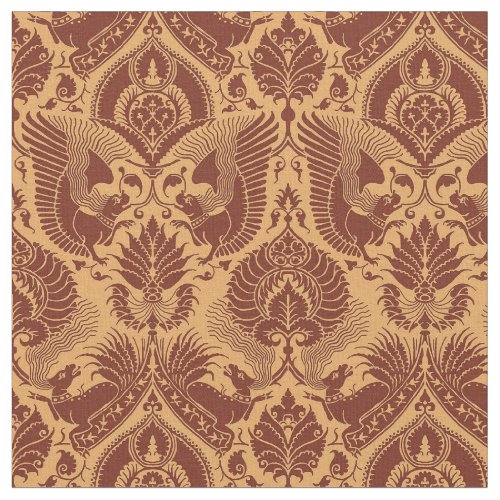 Fancy Damask with Animals Tawny Red Fabric