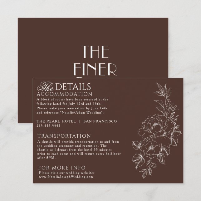 Fancy Dark Cocoa Floral Boho Chic Wedding Details Enclosure Card (Front/Back)