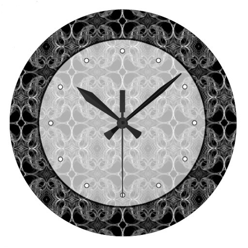 Fancy Decorative Pattern in Black and White. Wall Clocks | Zazzle