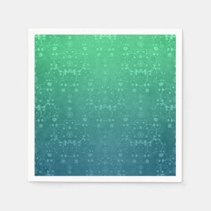 Fancy Deep Aquamarine Floral Damask Pattern Paper Napkins