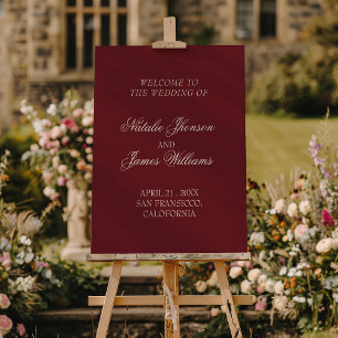 Fancy Deep Burgundy Old Money Wedding Welcome Sign