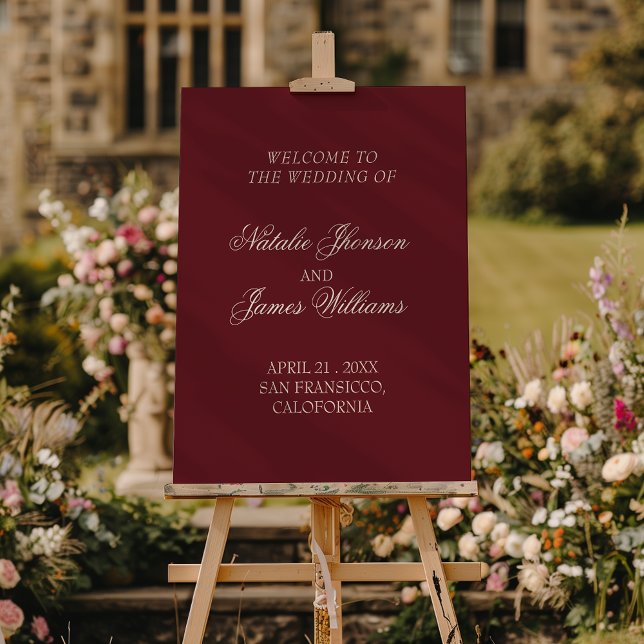 Fancy Deep Burgundy Old Money Wedding Welcome Sign (Creator Uploaded)