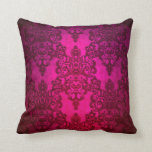 Fancy Deep Glowing Pink Damask Pattern Throw Pillow