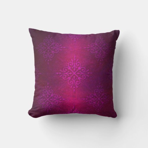 Fancy Deep Pink Purple Damask Pattern Throw Pillow