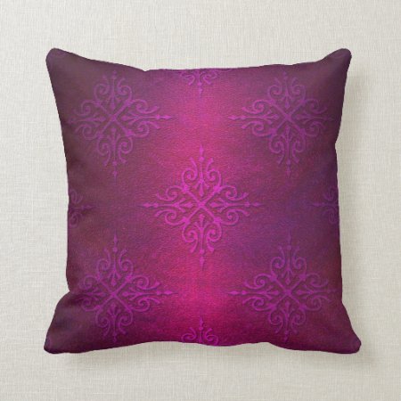 Fancy Deep Pink Purple Damask Pattern Throw Pillow