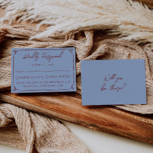 Fancy Deep Red Blue Frame Whimsy Wedding RSVP Card