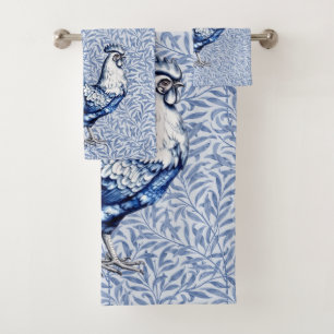 Fancy Delft Blue And White Rooster Chicken Bath Towel Set