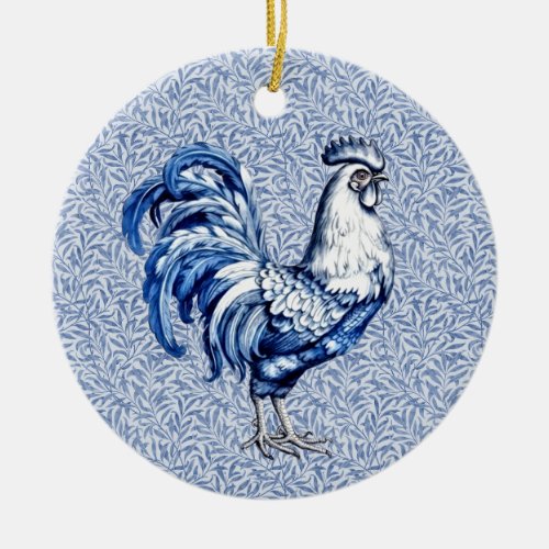 Fancy Delft Blue And White Rooster Chicken Ceramic Ornament