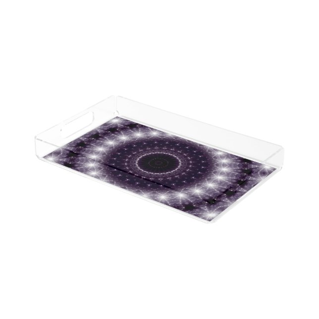 Fancy Delicate Black & White Lace Pattern Acrylic Tray (Angled)