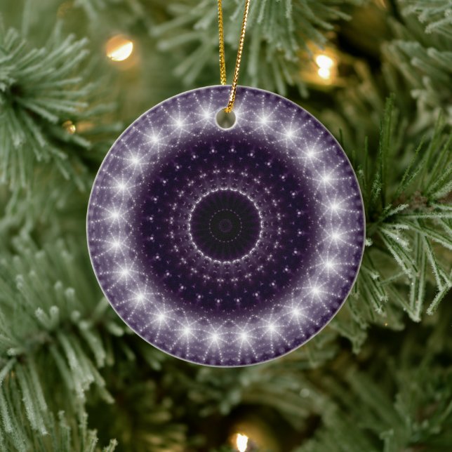 Fancy Delicate Black & White Round Lace Ceramic Ornament (Tree)