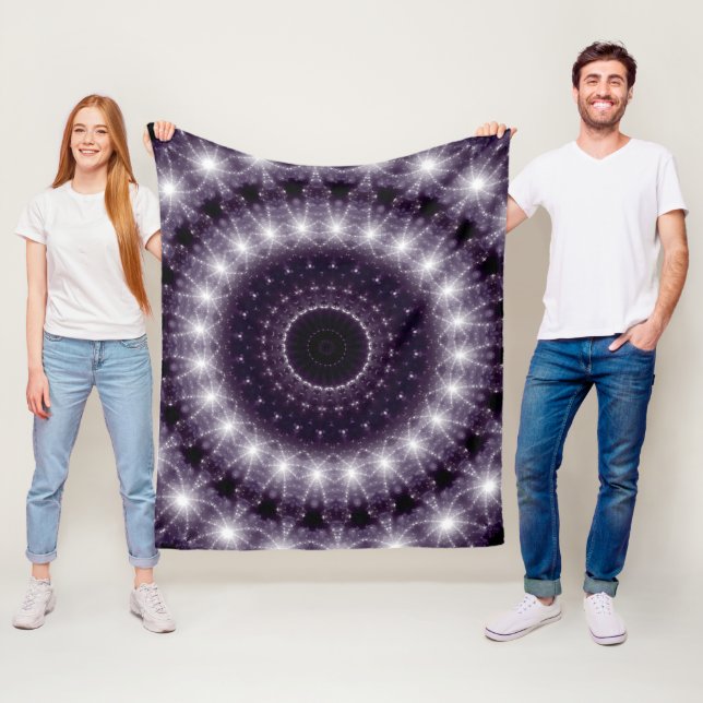 Fancy Delicate Black & White Round Lace Fleece Blanket (In Situ)