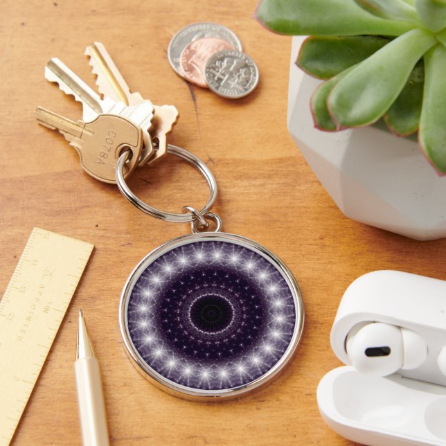 Fancy Delicate Black & White Round Lace Keychain (Desk)