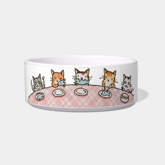 Fancy Dinner Feast Ceramic Pet Cat Bowl (Left)