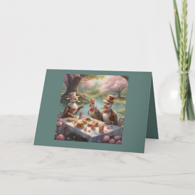 Fancy Ducks Birthday picnic by the pond Holiday Card (Front)