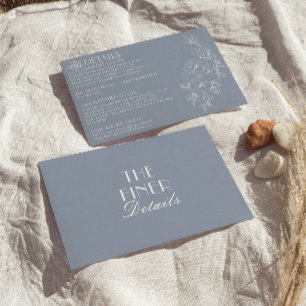 Fancy Dusty Blue Floral Boho Chic Wedding Details Enclosure Card
