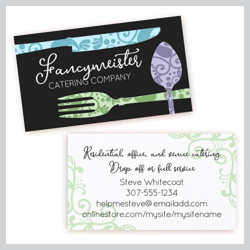 decorative dining utensils chef catering business business card