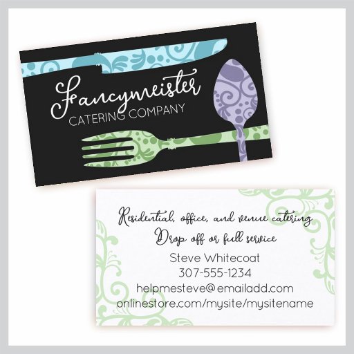 Customizable decorative dining utensils chef catering business business card