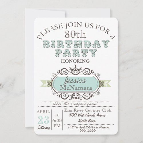 Fancy Elegant Blue and White Birthday Invitation 5" X 7" Invitation Card