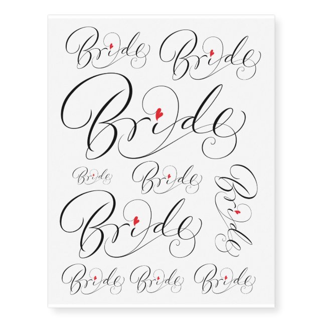 Fancy Elegant Bride Calligraphy Lettering Wedding Temporary Tattoos (Front)