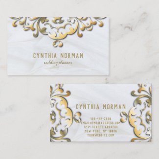 Fancy Elegant Faux Gold Baroque Border On White Business Card