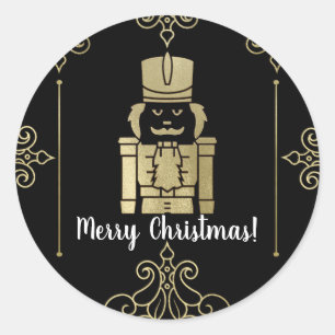 Fancy Elegant Gold Black Nutcracker Holiday Party Classic Round Sticker