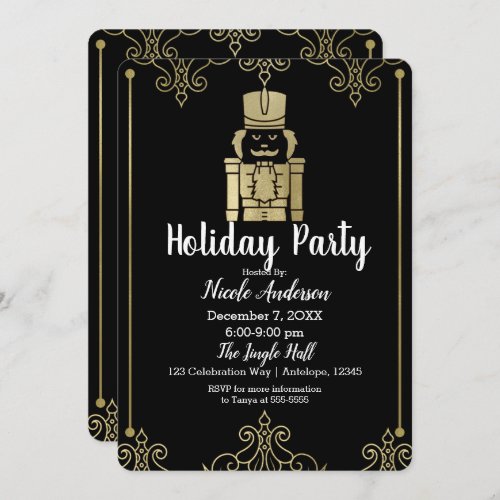 Fancy Elegant Gold Black Nutcracker Holiday Party Invitation