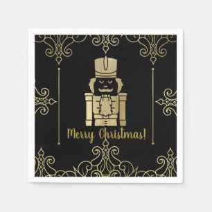 Fancy Elegant Gold Black Nutcracker Holiday Party Napkins