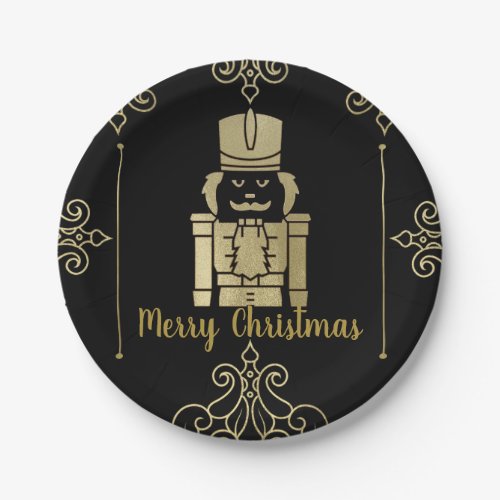 Fancy Elegant Gold Black Nutcracker Holiday Party Paper Plates