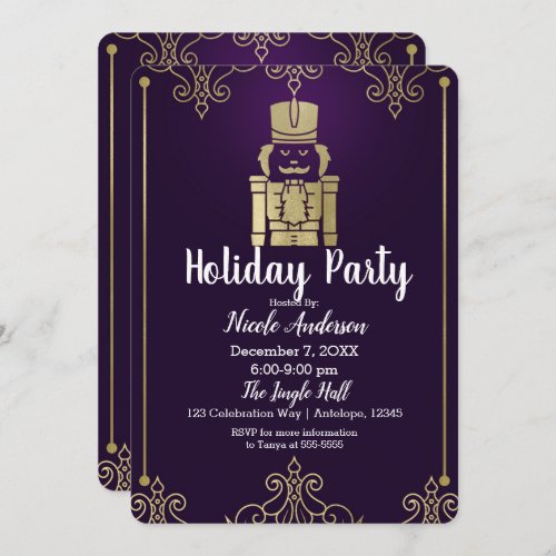 Fancy Elegant Gold Purple Nutcracker Holiday Party Invitation