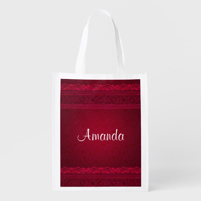 Fancy & Elegant Mysterious Red Background Stylish Grocery Bag (Front)