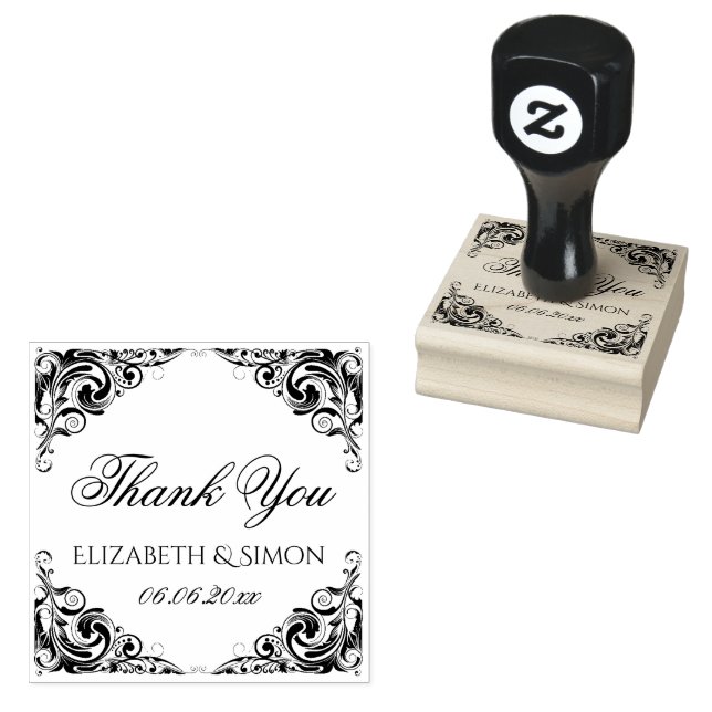 Fancy elegant ornate classic wedding thank you rubber stamp (Stamped)