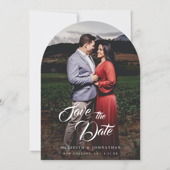 Fancy Elegant Photo Save the Date Arc Invitation (Front)