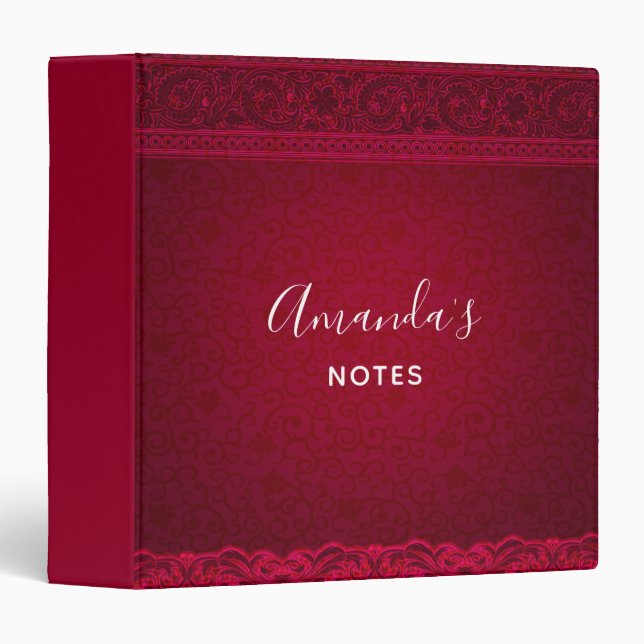 Fancy & Elegant Red Background Stylish 3 Ring Binder (Front/Spine)
