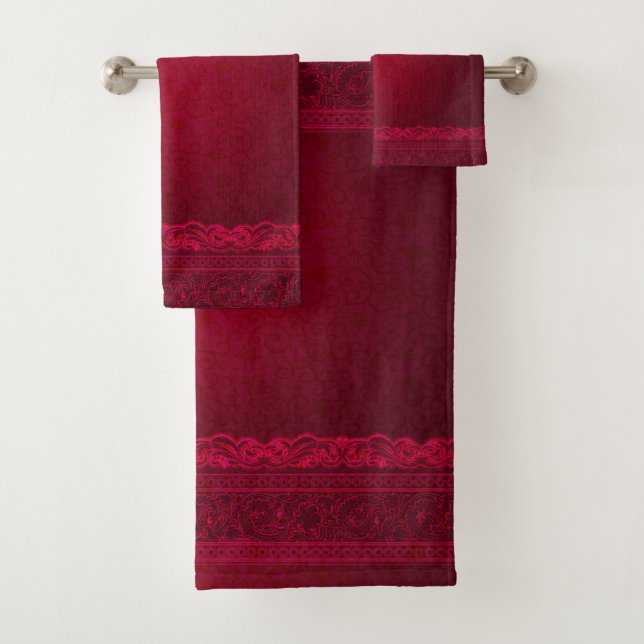 Fancy & Elegant Red Background Stylish Bath Towel Set (Insitu)