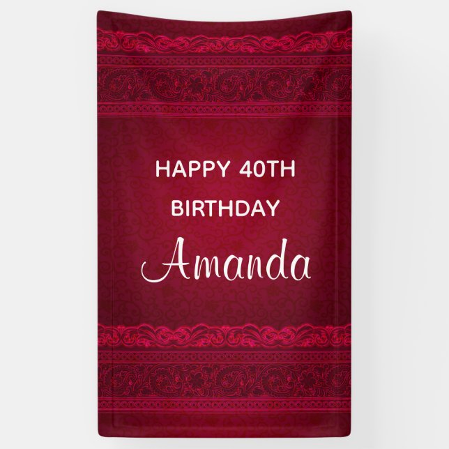Fancy & Elegant Red Background Stylish Birthday Banner (Vertical)